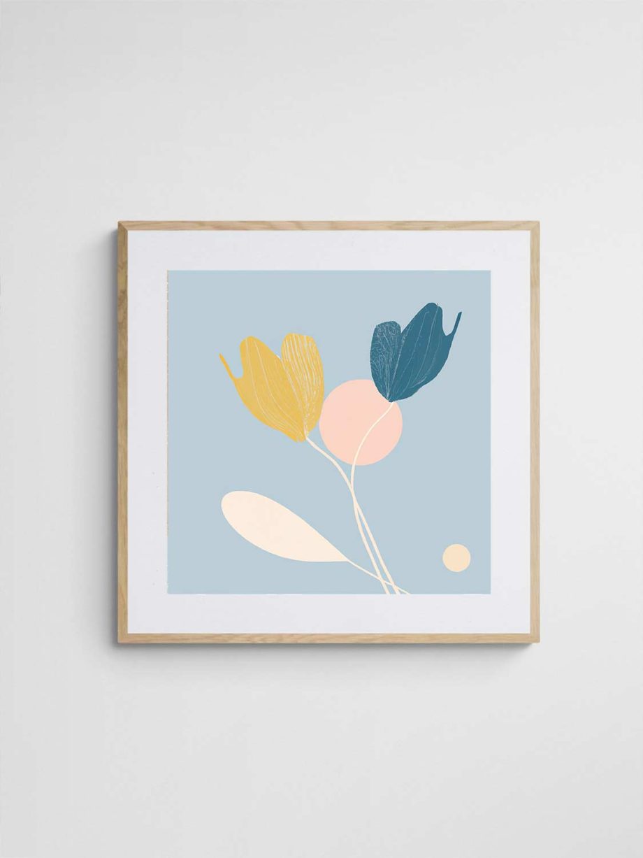 Minimalist abstract floral art print bohemian blue