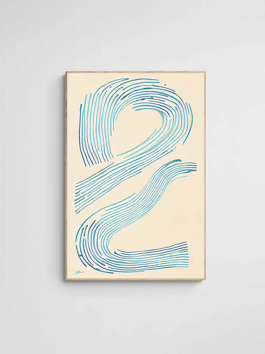 Blue and Pal Yellow Minimalist Abstract Art on canvas in frame