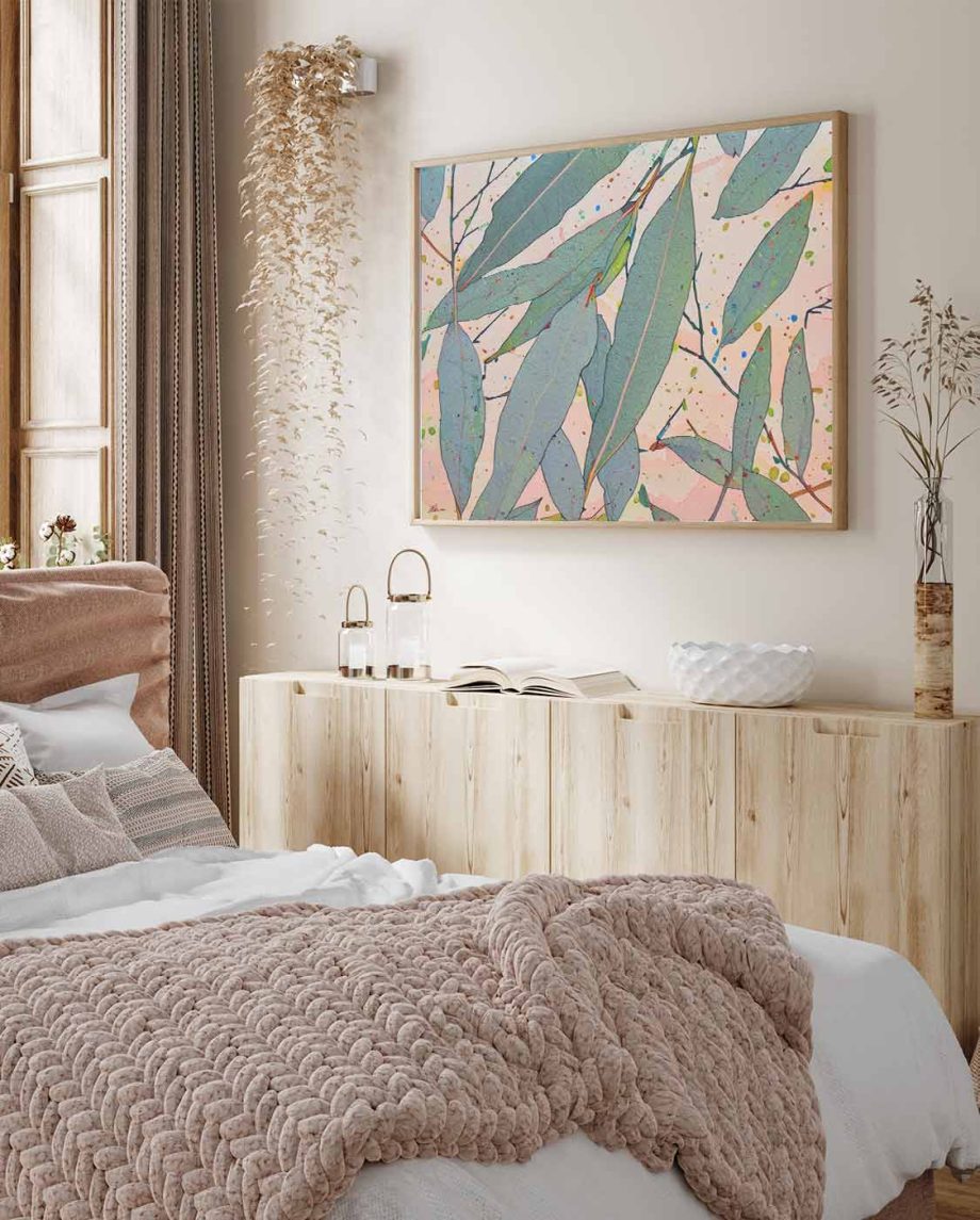 Vintage-Gum-Leaves-canvas art print on bedroom wall