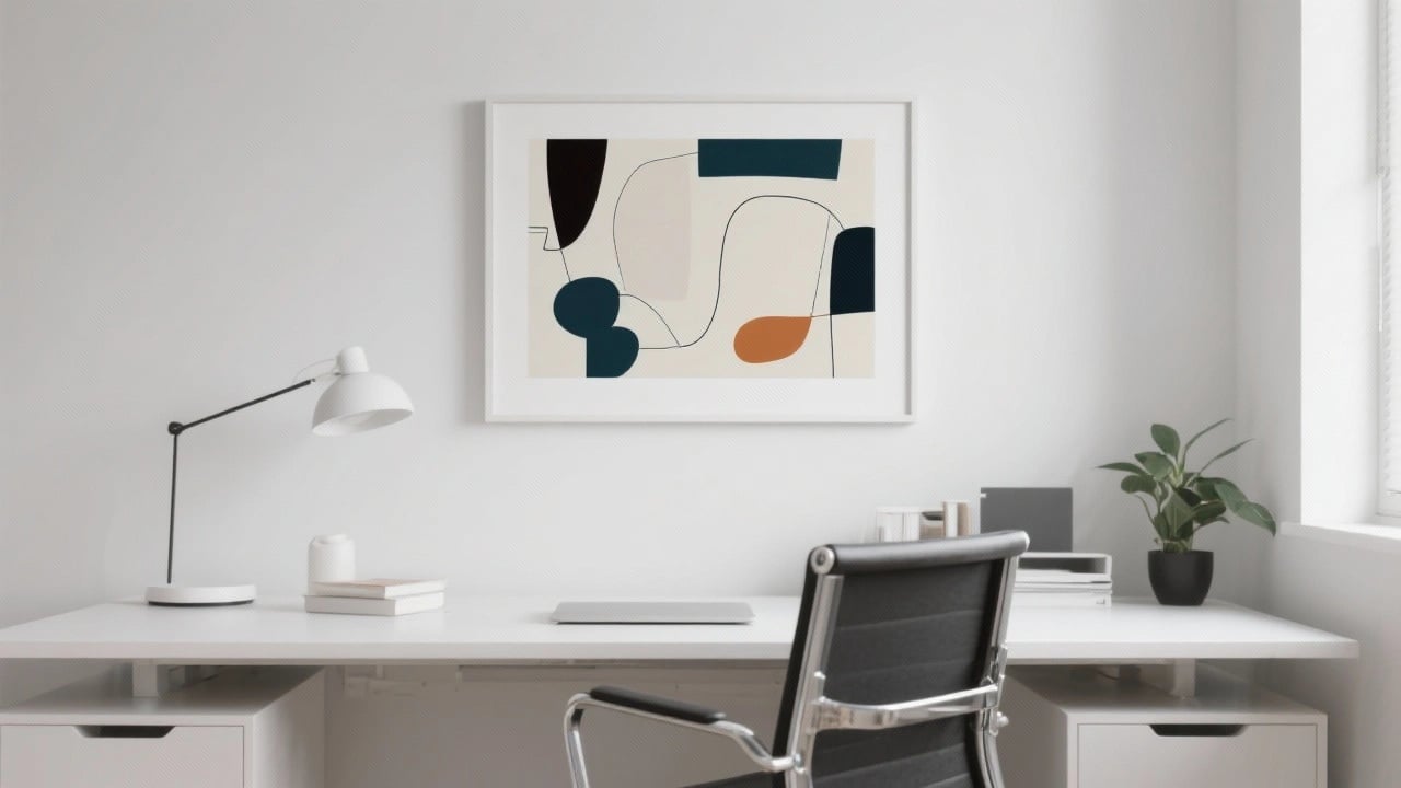 minimalist abstract art above desk workspace - Practical Considerations for Professional Environments