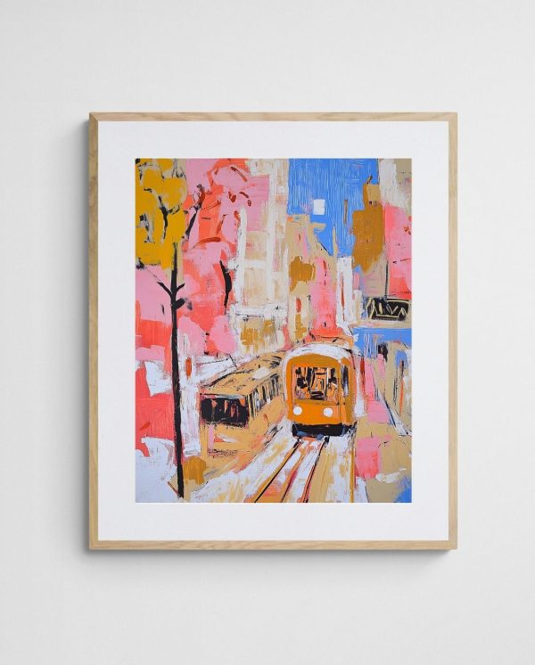 Melbourne trams Trams in Autumn art print with Ornate 4-5 Portrait frame - high quality giclée print