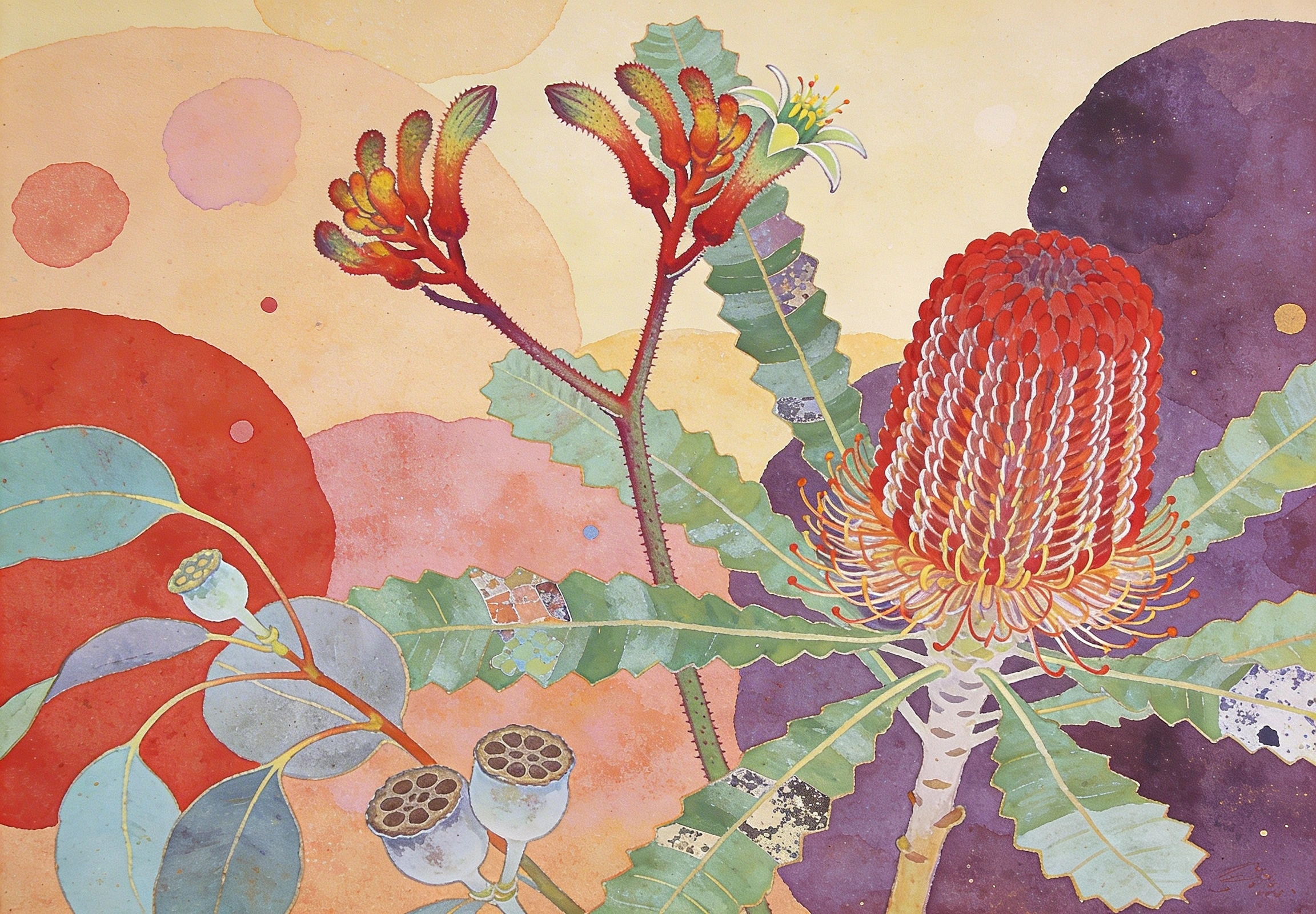 Australian native floral art abstract "Blossoms of the Outback" - original abstract wall art print