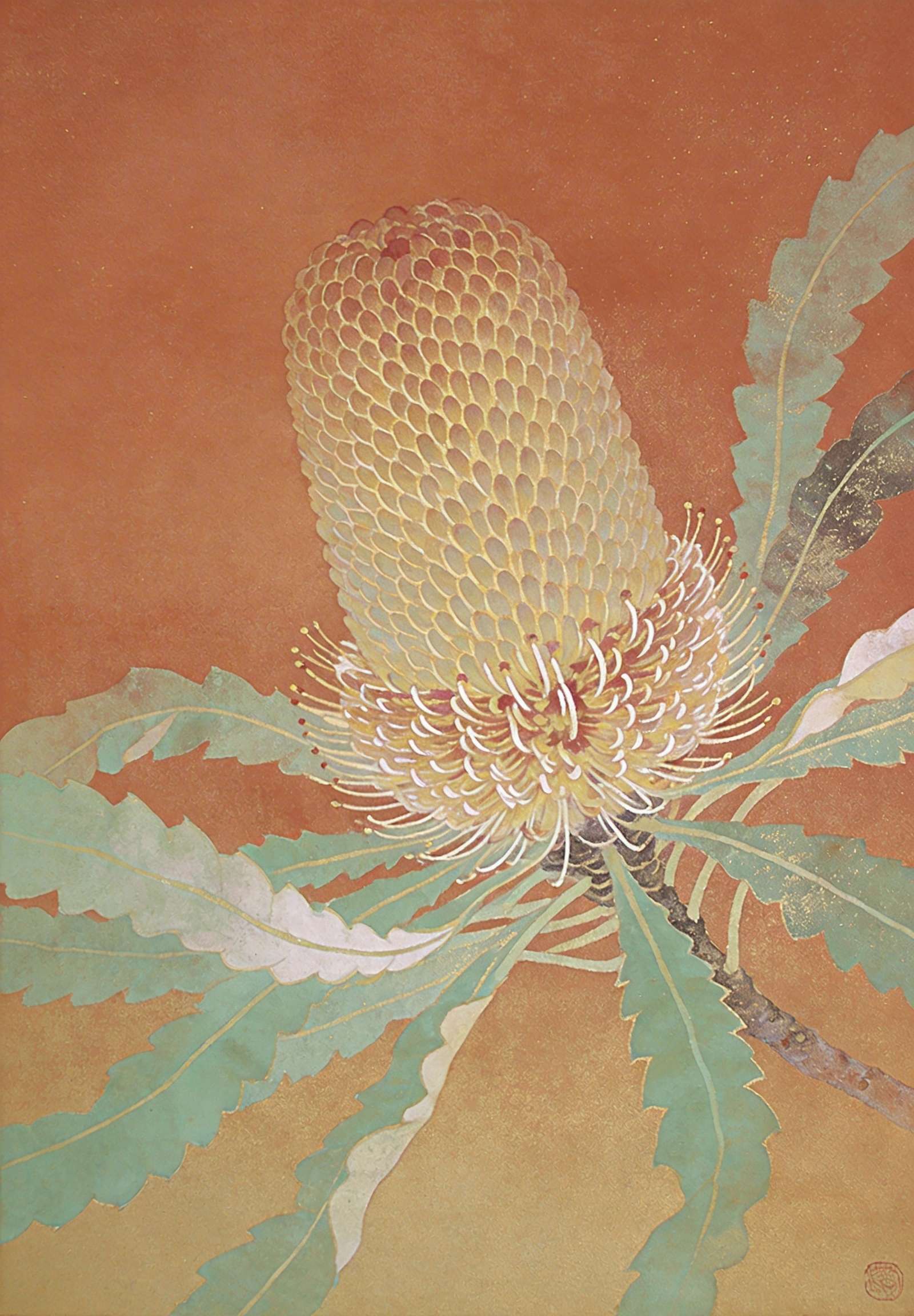 Australian native boho wall art Earthy Banksia Boho - original abstract wall art print