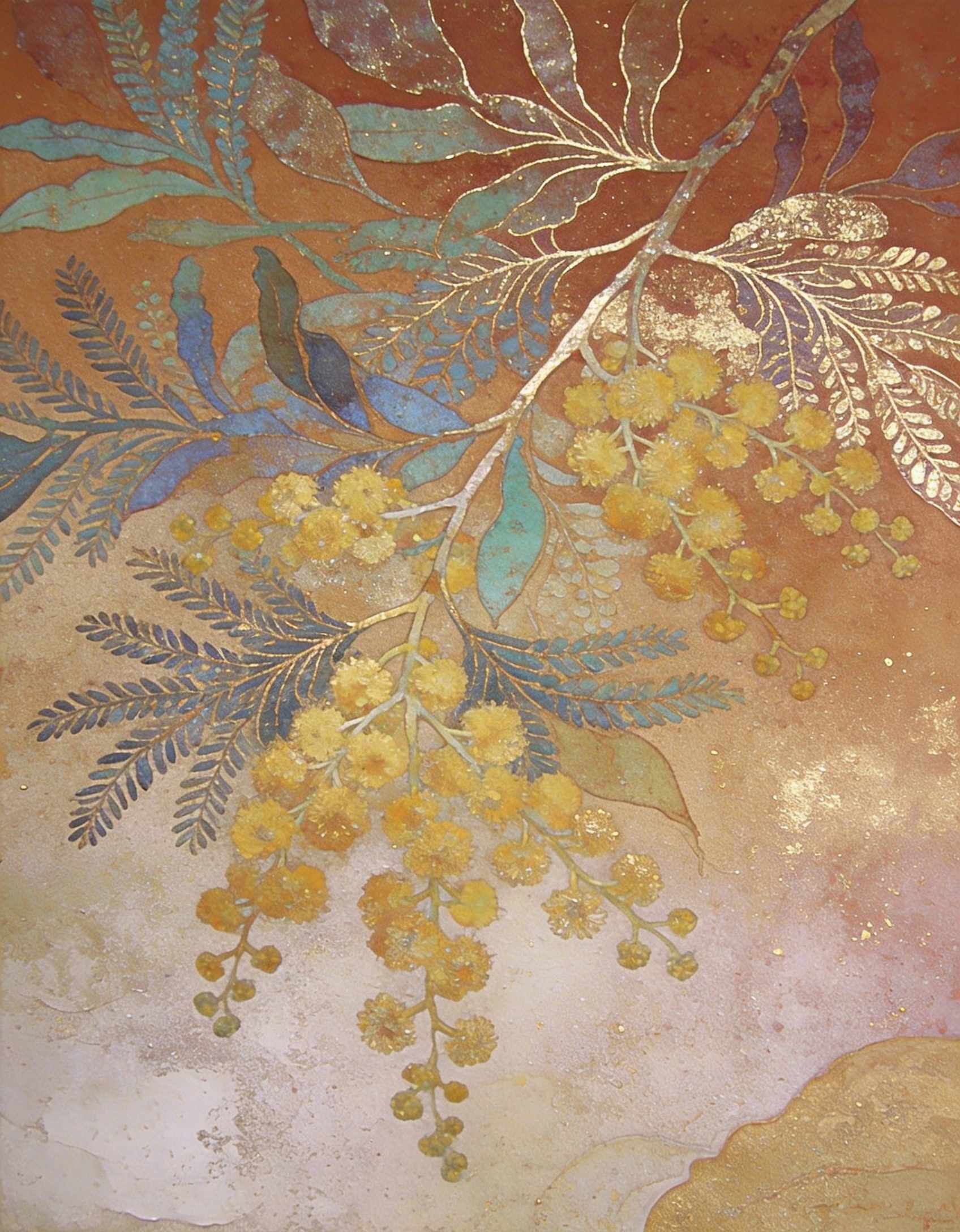 Australian wattle boho wall art Golden Wattle - original abstract wall art print