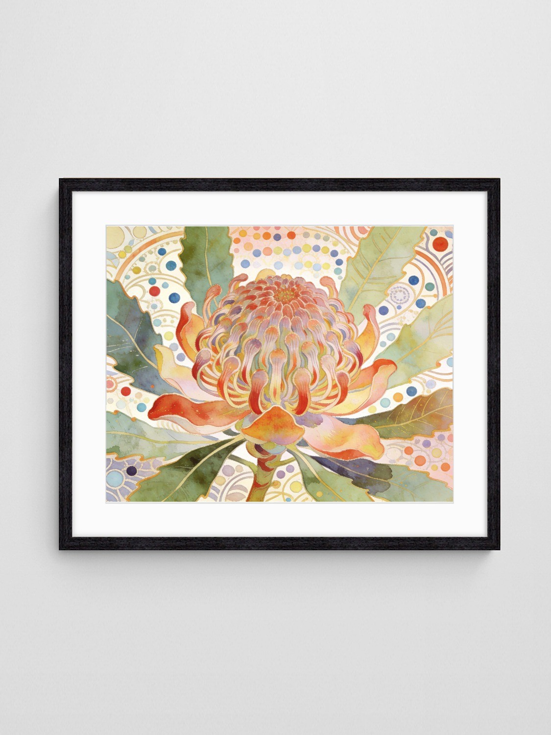 waratah abstract art print Waratah Whispers art print with Black 4-5 Landscape frame - high quality giclée print