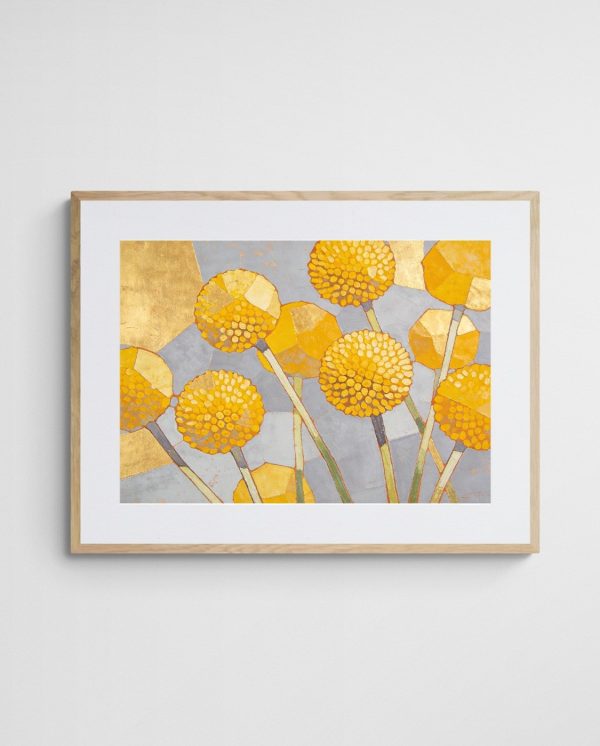 Billy Button Abstract Art Golden Billy Buttons - Playful Abstract Floral Print art print with Ornate A Landscape frame - high quality giclée print