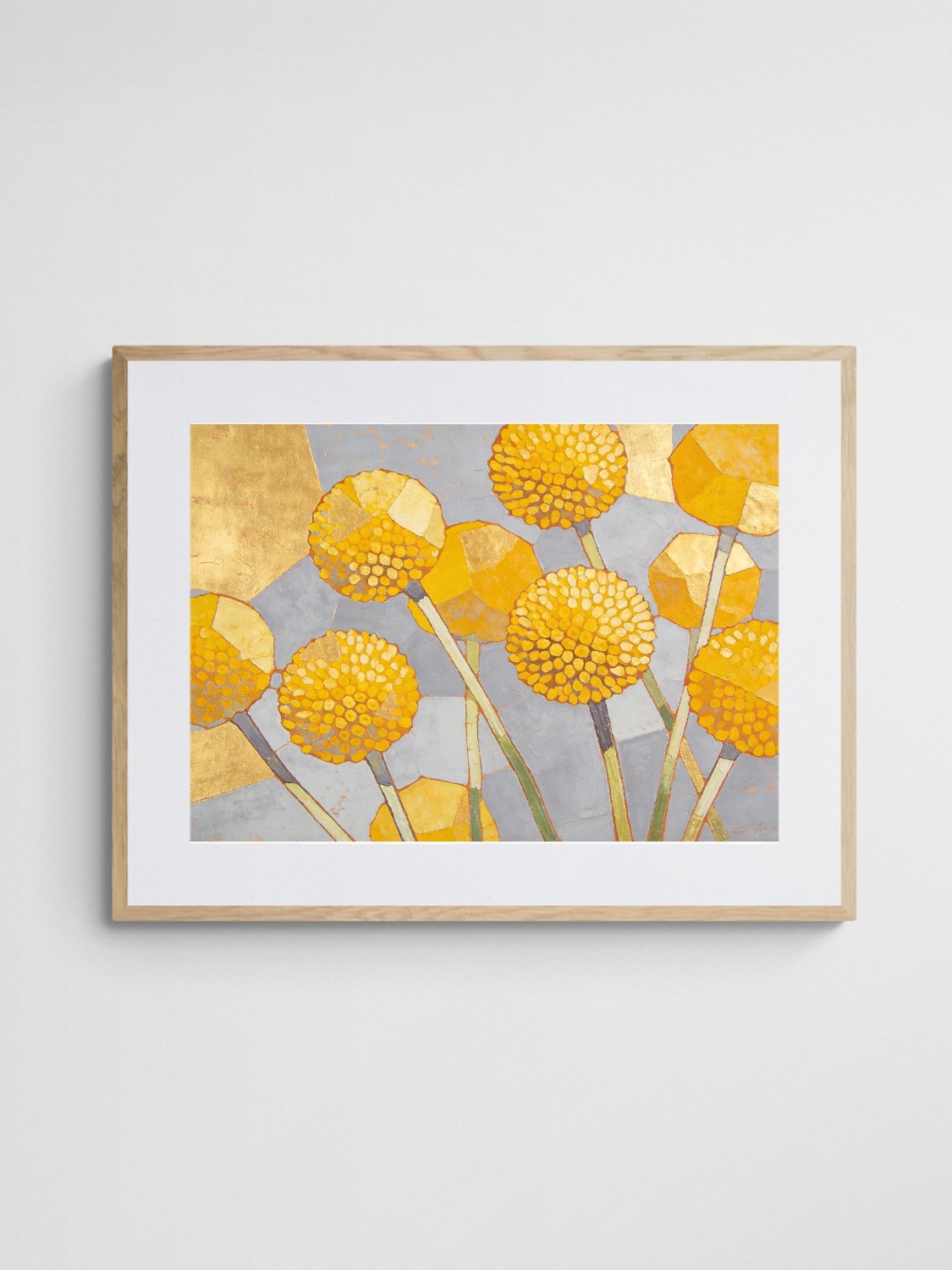Billy Button Abstract Art Golden Billy Buttons - Playful Abstract Floral Print art print with Ornate A Landscape frame - high quality giclée print