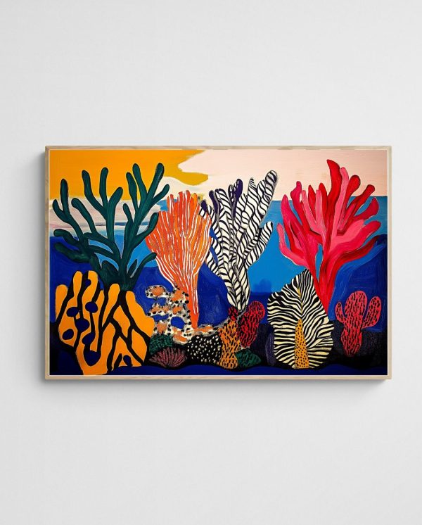 coral abstract art prints Reef Alive 2 art print with Wood 2-3 Landscape frame - high quality giclée print