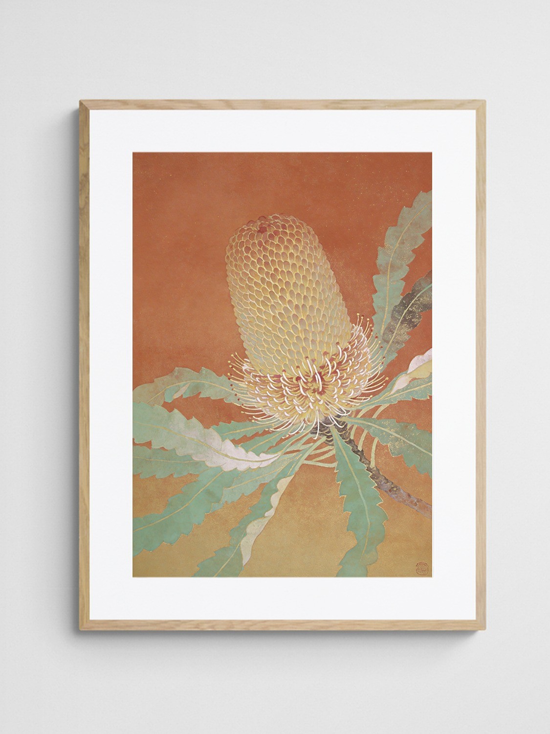 Australian native boho wall art Earthy Banksia Boho art print with Ornate A Portrait frame - high quality giclée print