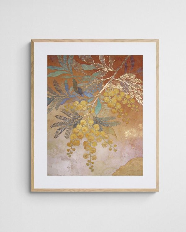 Australian wattle boho wall art Golden Wattle art print with Ornate 4-5 Portrait frame - high quality giclée print