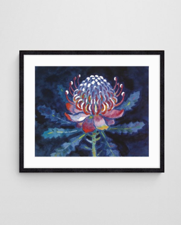 Indigo wall art Indigo Bloom art print with Black 4-5 Landscape frame - high quality giclée print