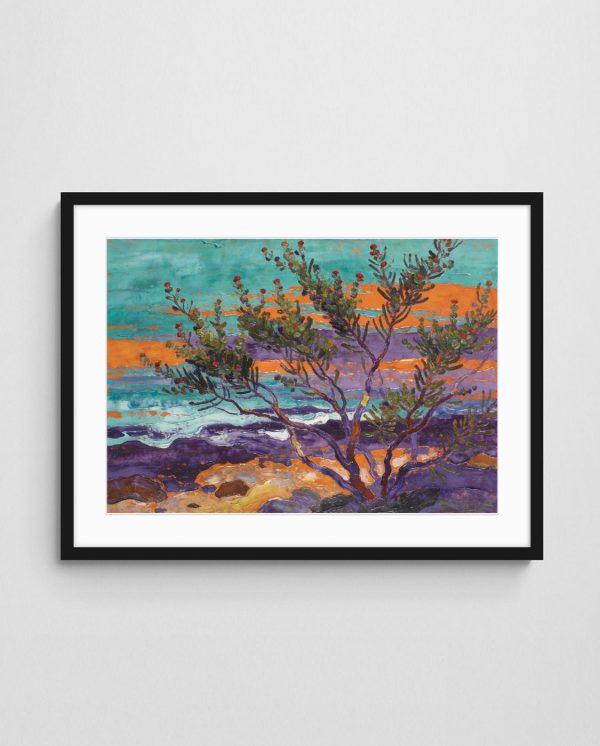 coastal abstract landscape purple "Coastal Whispers in Wax" art print with Black A Landscape frame - high quality giclée print