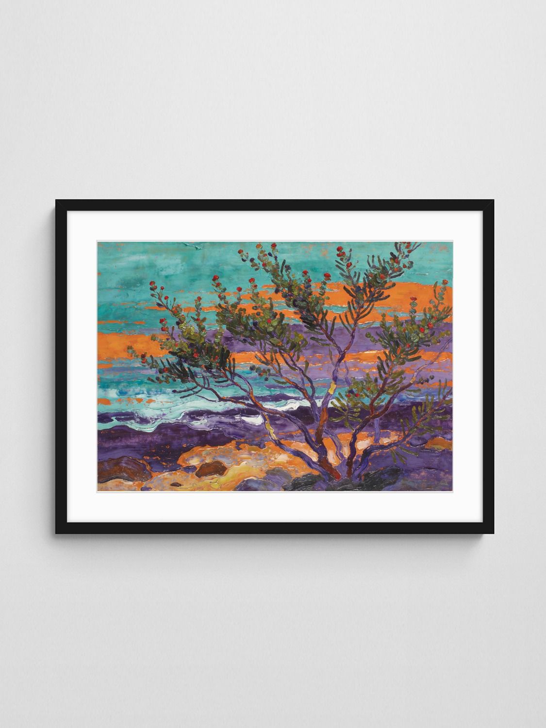 coastal abstract landscape purple "Coastal Whispers in Wax" art print with Black A Landscape frame - high quality giclée print