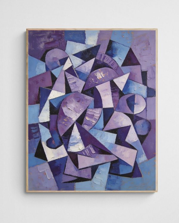 purple geometric abstract art print Lavender Chaos art print with Wood 4-5 Portrait frame - high quality giclée print