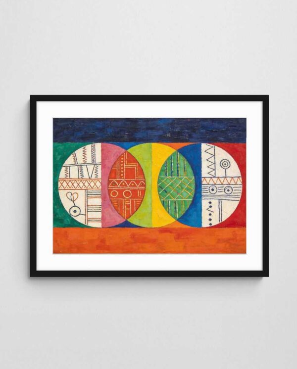 Mid Century Geometric abstract circle art Circles of Civilisation 4 art print with Black A Landscape frame - high quality giclée print