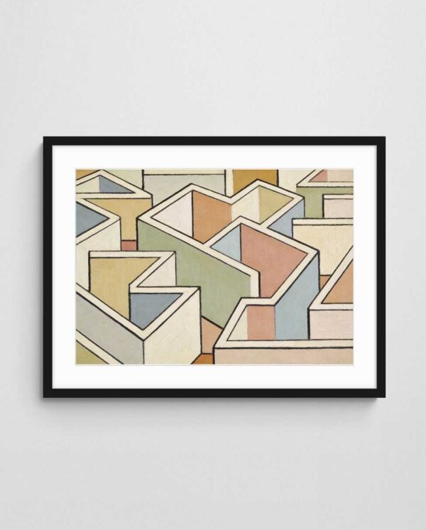 pastel Geometric abstract art print Pastel Maze art print with Black A Landscape frame - high quality giclée print
