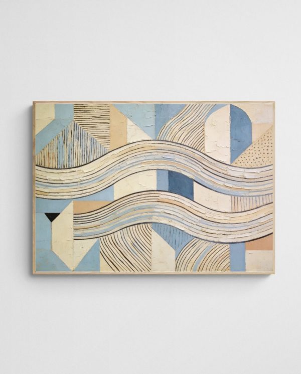 coastal geometric abstract art print Waves of Harmony art print with Wood A Landscape frame - high quality giclée print