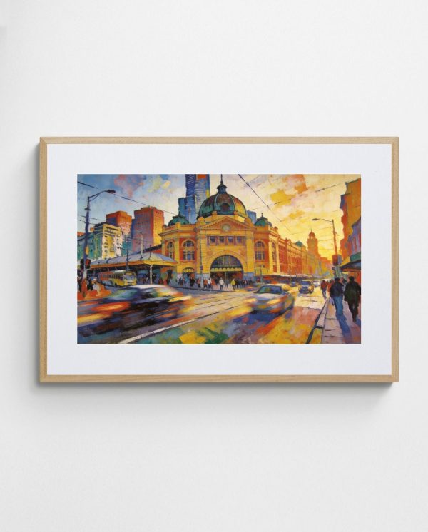 flinders street station art "Morning Rush: Urban Whirl" art print with Ornate 3-5 Landscape frame - high quality giclée print