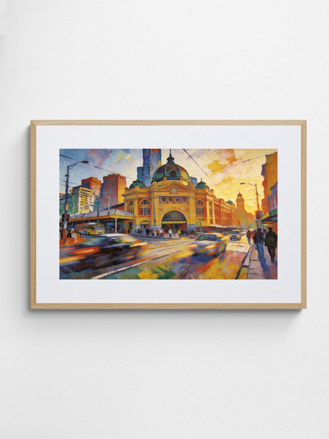 flinders street station art "Morning Rush: Urban Whirl" art print with Ornate 3-5 Landscape frame - high quality giclée print