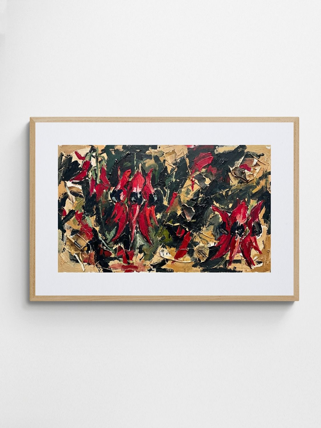 Desert Pea Abstract Art Desert Pea Chaos art print with Ornate 3-5 Landscape frame - high quality giclée print