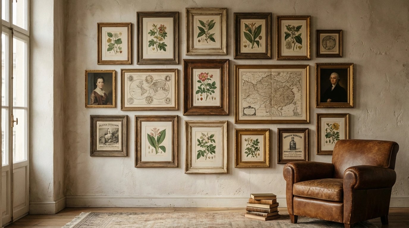 Vintage Prints - Vintage print gallery wall visual guide for Vintage Prints: Timeless Decor Reimagined for Modern Homes