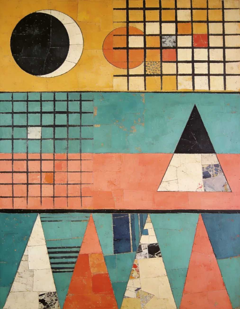 Mid century geometric abstract painting Off the Ancient Grid - original abstract wall art print