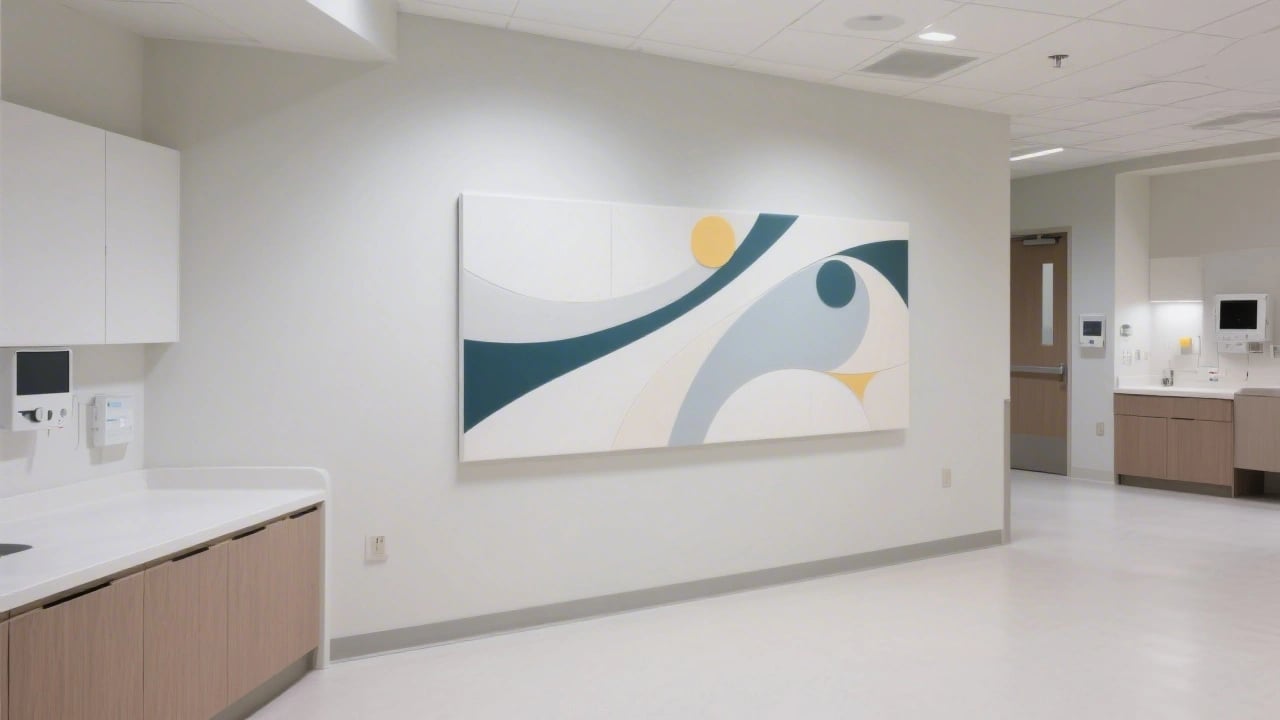 minimalist abstract art installation in healthcare space - Future Trends in Medical Office Aesthetics