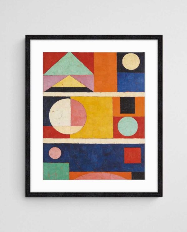 vintage geometric abstract print Geo-desert Sun Triad art print with Black 4-5 Portrait frame - high quality giclée print
