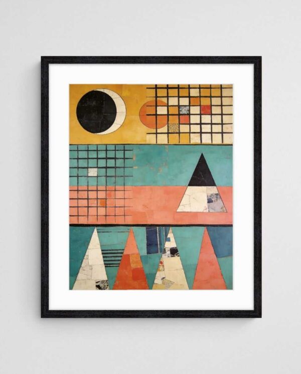 Mid century geometric abstract painting Off the Ancient Grid art print with Black 4-5 Portrait frame - high quality giclée print