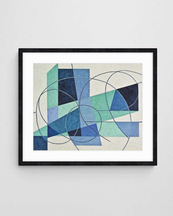 blue geometric abstract art print Chilled Whispers art print with Black 4-5 Landscape frame - high quality giclée print