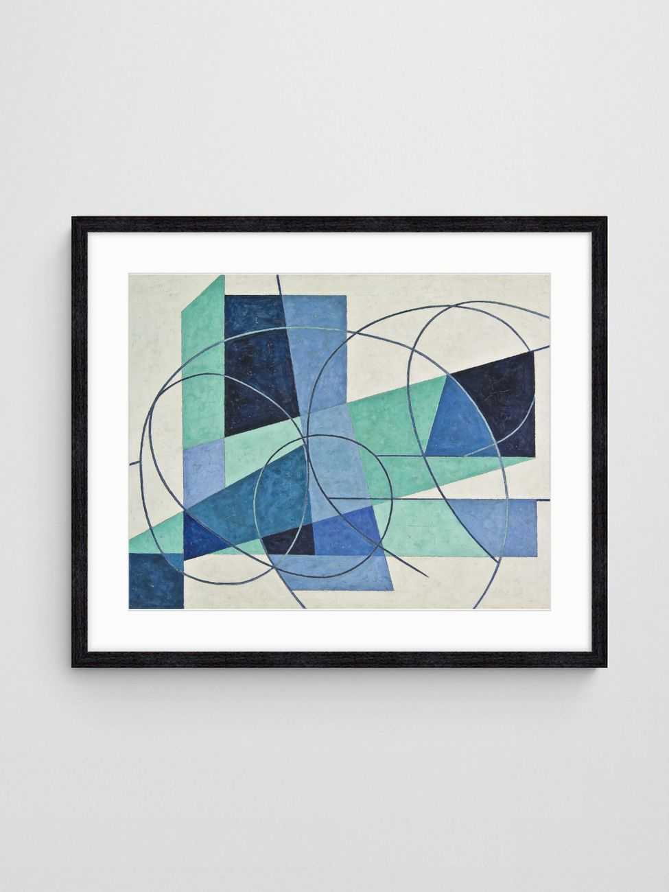 blue geometric abstract art print Chilled Whispers art print with Black 4-5 Landscape frame - high quality giclée print