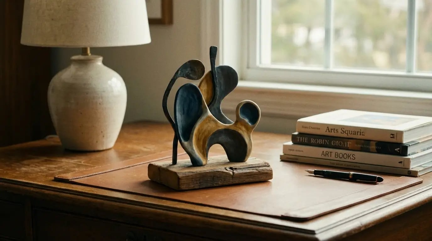 Small Office, Big Impact - Abstract art on small desk visual guide for Small Office, Big Impact: Abstract Art