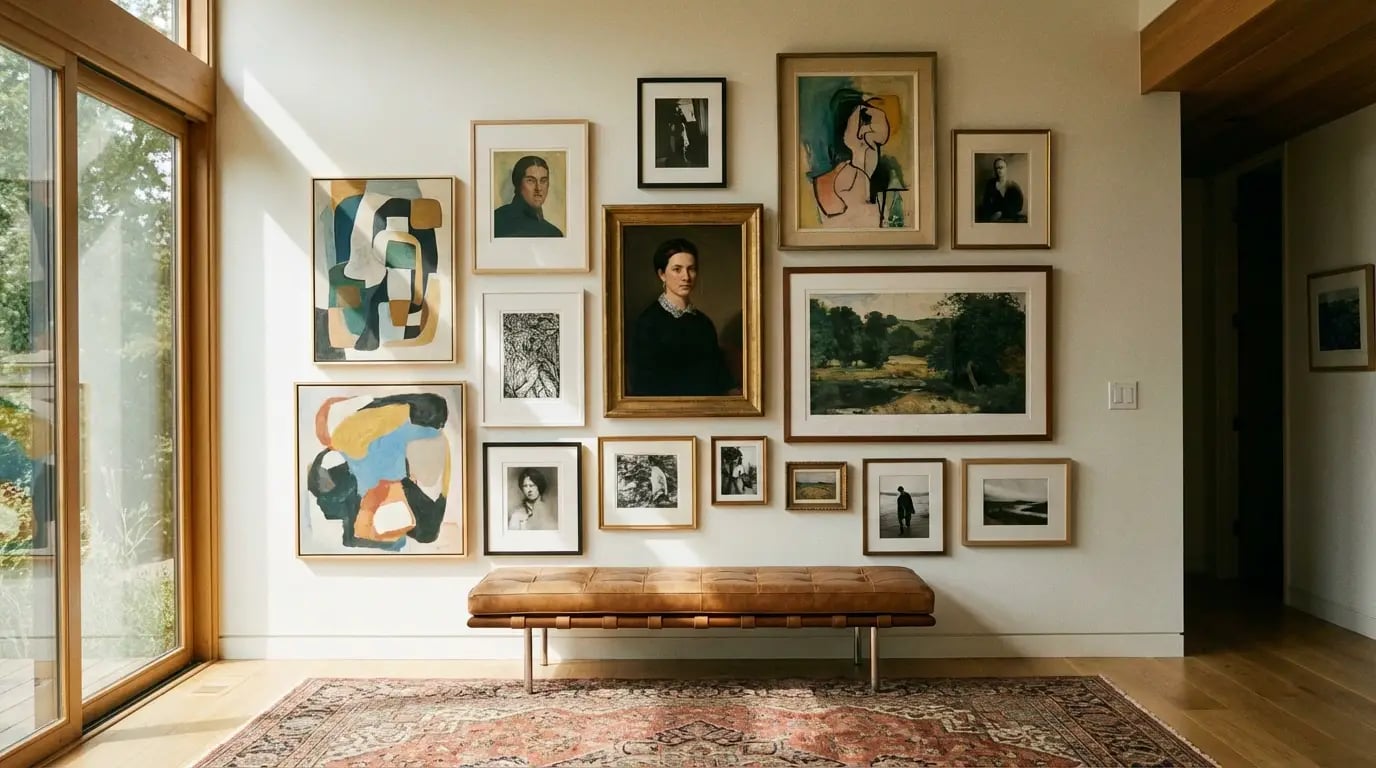 Turn Any Room into an Art Gallery Instantly - Gallery wall with artwork visual guide for Turn Any Room into an Art Gallery In