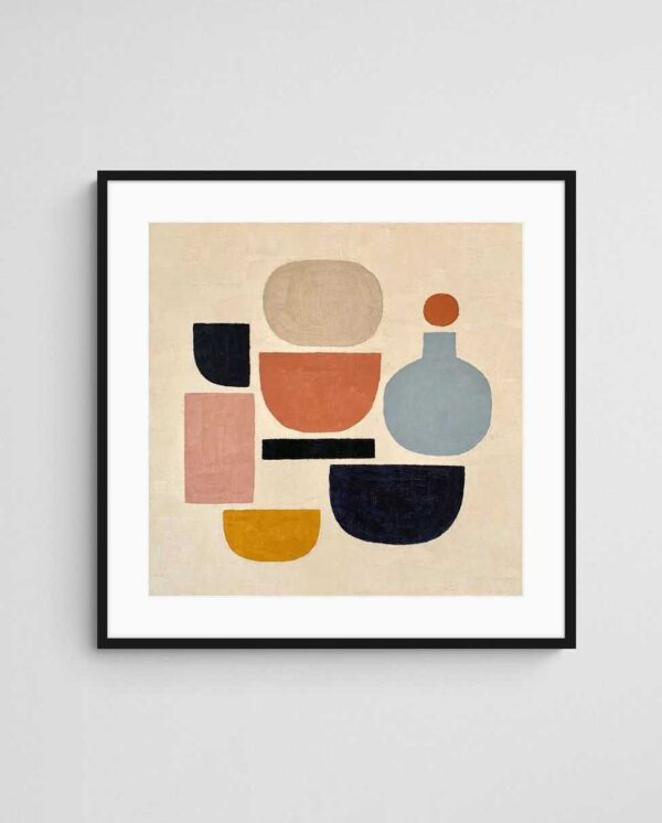 Scandinavian abstract art print Bowls and Bottles art print with Black Square frame - high quality giclée print