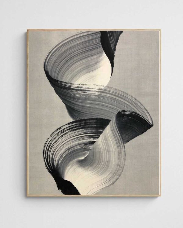black and white abstract Ink Ribbons art print with Wood 4-5 Portrait frame - high quality giclée print