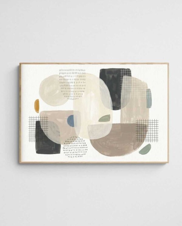Neutral Abstract Scandi Art Scandi Patchwork art print with Wood 2-3 Landscape frame - high quality giclée print