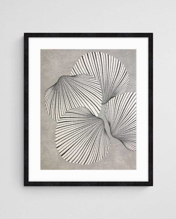 coastal abstract shells print Shells on Grey art print with Black 4-5 Portrait frame - high quality giclée print
