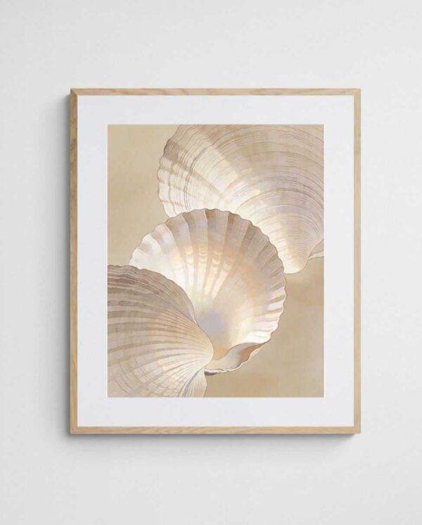 neutral coastal abstract art Shining Shells art print with Ornate 4-5 Portrait frame - high quality giclée print