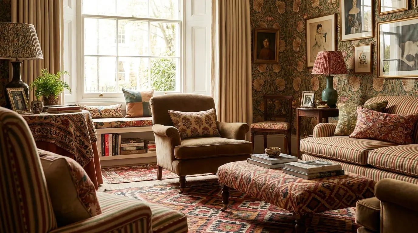 Maximalist Art - Maximalist interior with bold patterns visual guide for Maximalist Art: Bold Decor for Modern Spaces