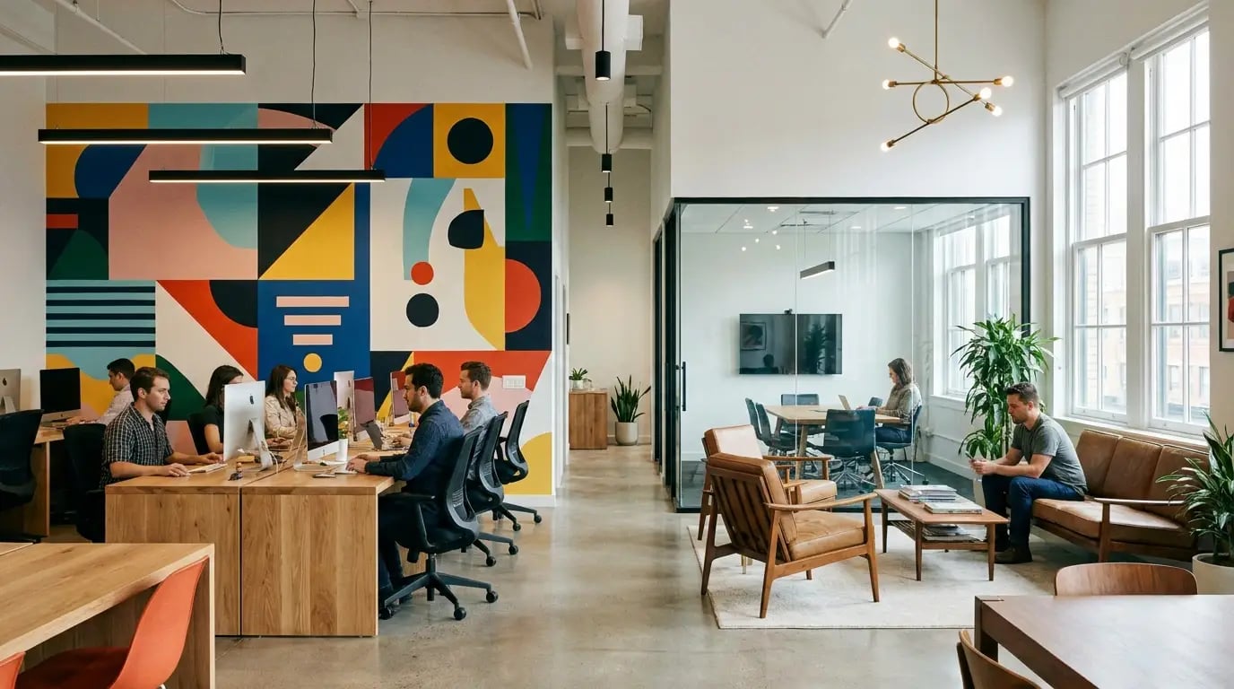 Creative Agency Offices - Modern agency office with abstract wall art visual guide for Creative Agency Offices: Abstract Art