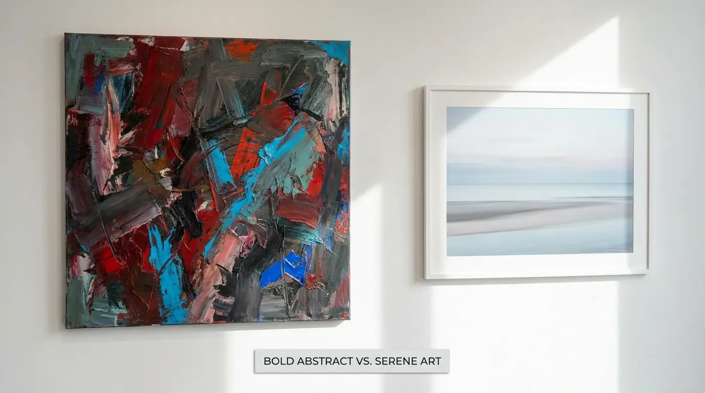 Bold or Balanced - Bold abstract versus serene art visual guide for Bold or Balanced: Which Art Speaks Louder
