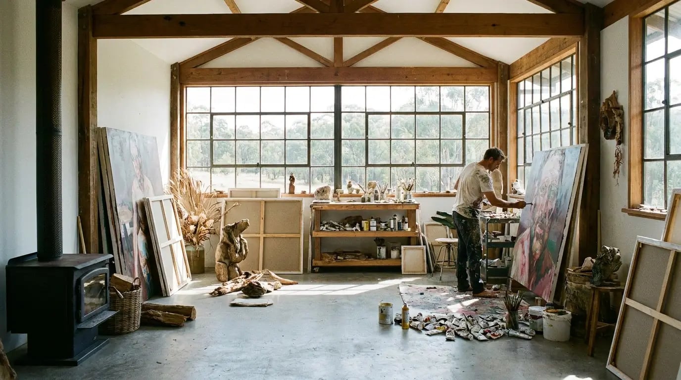 Breaking Modern - Australian artist studio workspace visual guide for Breaking Modern: Australian Artists Redefine Art