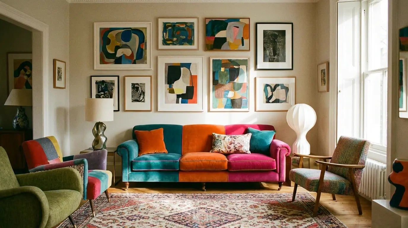 Art That Balances Bold Colourful Furniture - Colorful furniture with artwork visual guide for Art That Balances Bold Colourfu