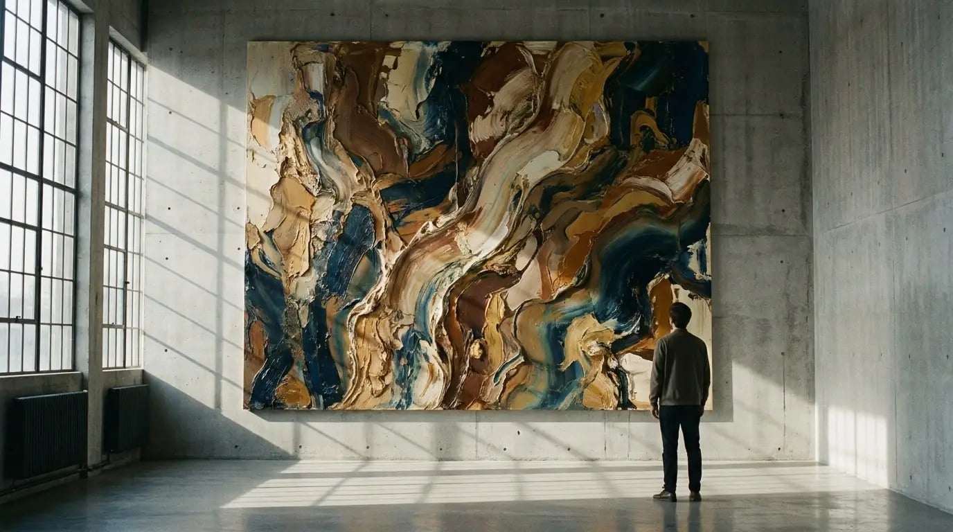 Bold Rooms Start with Oversized Art - Oversized abstract canvas visual guide for Bold Rooms Start with Oversized Art